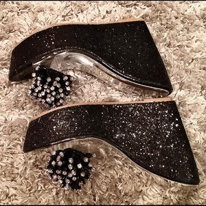 Chi Joey women’s high wedge slide sandals open toe clear rhinestone thick bottom